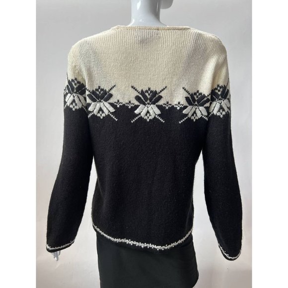 Charter Club Womens Pullover Sweater Black White Nordic Fair Isle Long Sleeve M - Picture 3 of 12